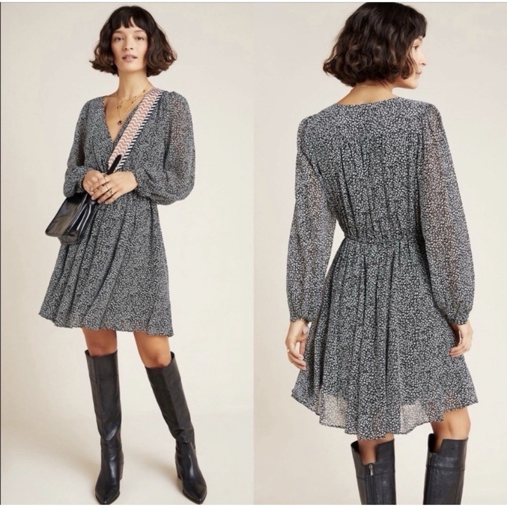 Anthropologie Maeve Carolyn Mini Dress Plus 2XL‎ Black White Leopard Print Boho